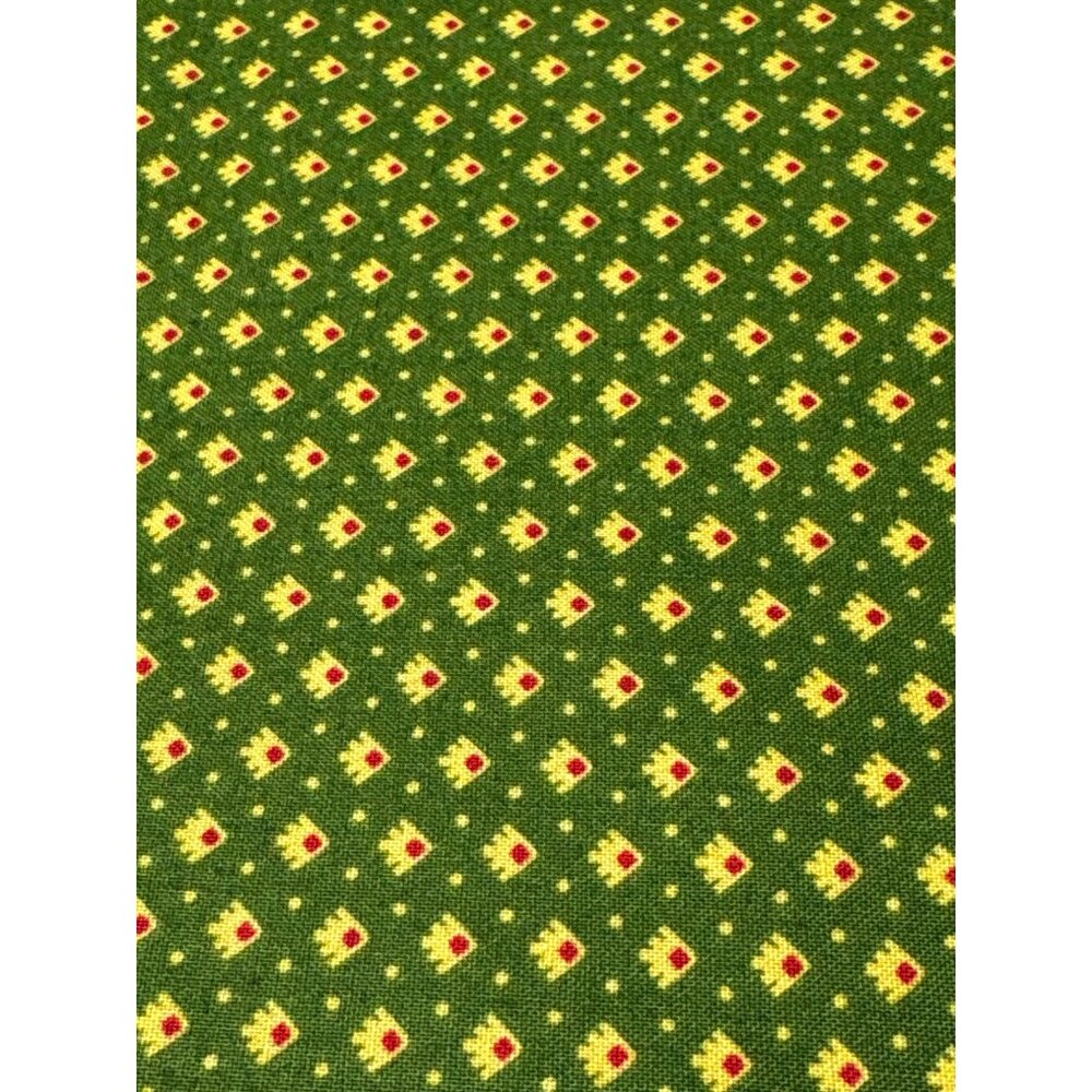 P&B Textiles 1/4 yard x 44" Green Cotton Fabric with Yellow & Red Diamond Patter